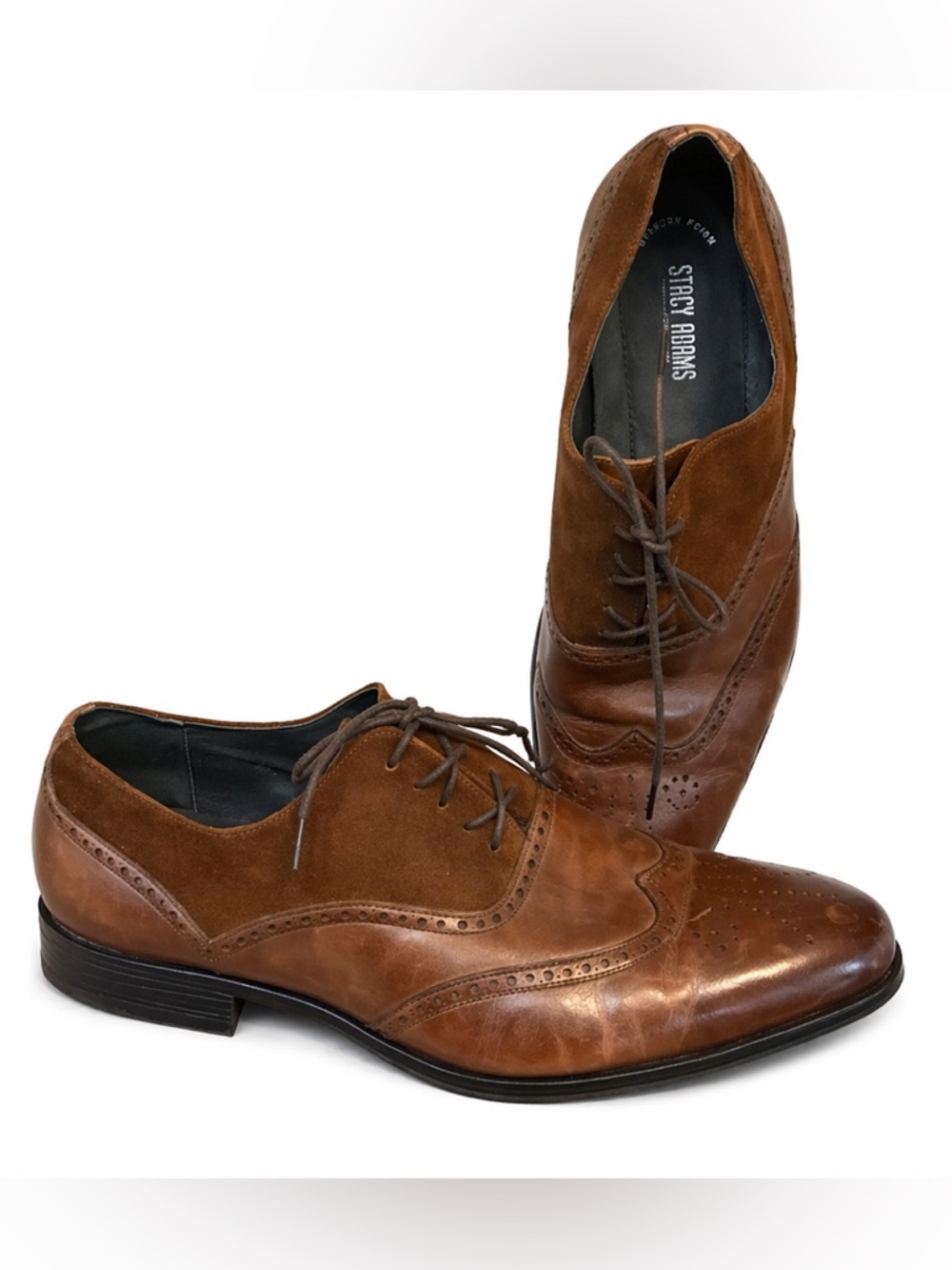 STACY ADAMS Men's Memory Foam Brown Suede & Leather Wingtip Oxford Shoes 13